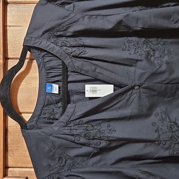 Old Navy Black Button Front Embroidered Cotton Blouse XL NWT - Picture 3 of 16